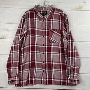 Boohoo Man Mens 3XL Flannel Shirt Button Up Red Plaid Long Sleeve Pocket Casual